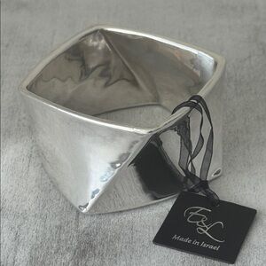 E&L Sterling Silver Statement Geometric Wide Bangle Bracelet Israel